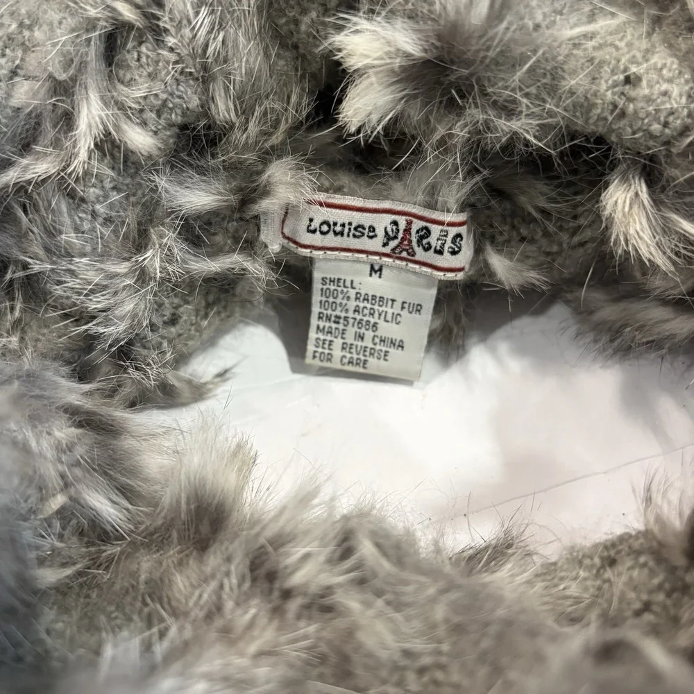 Vtg Y2K Rabbit Fur Scarf Wrap Shawl Gray Knit M Louise Paris Luxury Shrug